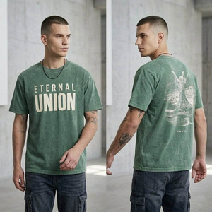 T-shirt graphique surdimensionné pour homme, streetwear personnalisé, manches courtes, col rond, impression avant et arrière, coton premium, mode urbaine décontractée - Product Image 2