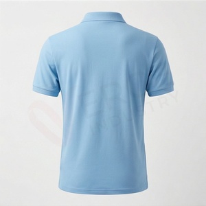 Men's Light <b>Blue</b> Short Sleeve <b>Polo</b> <b>Shirt</b> 100% Cotton Pique Casual Breathable Regular Fit Solid Knitted Design - Product Image 3