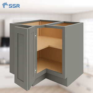 Meuble bas d'angle SSR style Shaker, gris laqué, pour cuisine modulaire, avec charnières et structure en panneaux de particules - Product Image 1