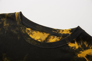 Men <b>Tie</b> Dye Short Sleeve T Shirt O <b>Neck</b> Casual Regular Fit Knitted Streetwear Black Yellow Fashion Summer Wear Top - Product Image 2