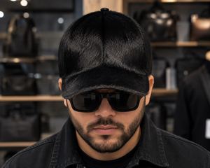 <b>Black</b> Cowhide Hairon <b>Cap</b> Adjustable Solid Color Casual Hat for <b>Men</b> - Product Image 1