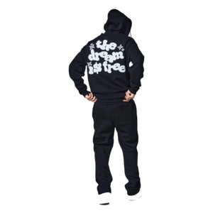 Ensemble de survêtement personnalisé pour homme avec impression en relief, pantalon de jogging respirant et léger en molleton 100 % coton écologique coupe-vent - Product Image 2