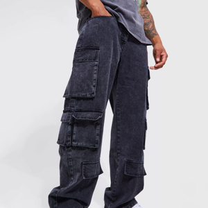 Jeans cargo pour hommes, légers, décontractés, bleu clair, de haute qualité, multi-poches, coupe décontractée, modernes, confortables, durables, vente en gros personnalisée - Product Image 1