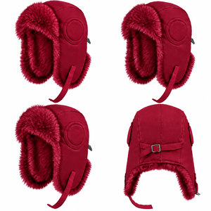 Gorro de esquí rojo de invierno con forro de piel sintética, gorro cálido a prueba de viento con protección para los oídos para adultos, uso en exteriores - Product Image 4