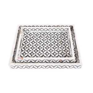 Plateaux de service et de rangement rectangulaires modernes en bois naturel avec incrustations de résine et de nacre pour mariages, Ramadan, Aïd et autres occasions festives - Product Image 4