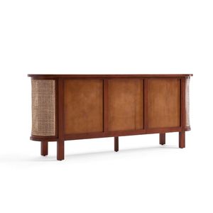 Meuble de salon en teck massif de style mid-century modern avec panneaux en rotin et compartiments de rangement pour maison moderne ou villa - Product Image 6