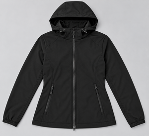 Chaqueta softshell negra con capucha para mujer, resistente al agua, con cierre, para senderismo, otoño - Product Image 6