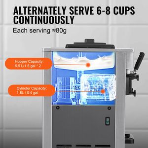 1800W macchina per gelato commerciale 3-Flavor Freestanding Soft Serve Maker 2X5,5 l acciaio inossidabile cilindri LED pannello Auto - Product Image 4
