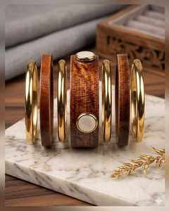 Handmade Artificial Wooden Brass Bangles-Durable Hand Carved Multi-Shaped Chunky Bracelet Collection Smooth Finish <b>Wood</b> Craft - Product Image 4