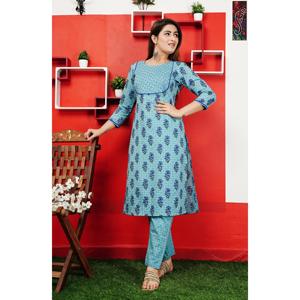 Elegante Salwar Kurta de Algodón con Estampado Floral Digital Azul Cielo para Mujer, Corte Recto, Estilo Étnico Indio Pakistaní, Modelo Aarti 10 - Product Image 3