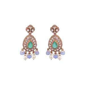 Ensemble de boucles d'oreilles en argent sterling 925 en forme de poire, émail ovale, pierres précieuses vertes, faites à la main, pour femmes, pour mariage et soirées. - Product Image 1