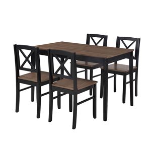 Set da Pranzo in Legno Massello Sostenibile per Casa e Ristorante, Ecologico con Dettagli in Metallo Nero, Colore Marrone Scuro - Product Image 3