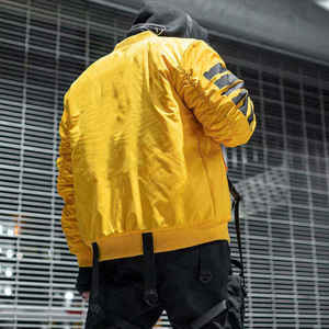 Yellow Winter Techwear Bomber <b>Jacket</b> Men Hooded Waterproof Corduroy Streetwear Tactical Windbreaker Hip Hop Cargo Straps Buckles - Product Image 5