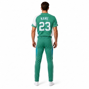 Ensemble d'uniformes de baseball personnalisés pour hommes, vert et blanc, maillot et pantalon sublimés, coupe athlétique entièrement boutonnée, évacuation de l'humidité, nom de l'équipe 23 - Product Image 2