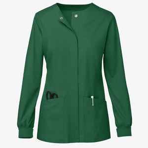 Veste de travail médicale à prix de gros, sans col, à fermeture à boutons-pression, manches longues, poignets tricotés, coutures ajustées, vestes de travail personnalisées - Product Image 4