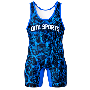 Combinaison de lutte sublimée bleu roi pour hommes, motif numérique, polyester, vêtements de sport athlétiques, uniforme de compétition - Product Image 2