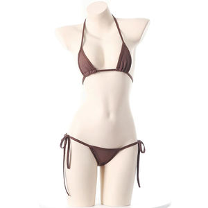 Ensemble bikini brésilien deux pièces rouge pour femme, haut dos nu et bas à nouer sur les côtés, en Spandex/Nylon très extensible avec cordon de serrage - Product Image 2