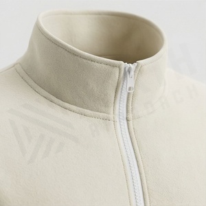 Unisex Cream Cotton Tracksuit Full <b>Zip</b> Stand Collar Casual Solid Color <b>Joggers</b> With Side <b>Pockets</b> Autumn Wear - Product Image 4