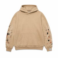 Sweat à capuche surdimensionné personnalisé OEM, beige sable, imprimé abstrait, manches effet éclaboussures de peinture, coupe carrée, streetwear