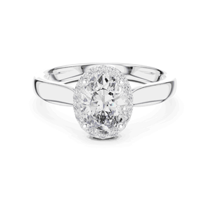 <b>Dainty</b> Oval Lab Grown Diamond <b>Ring</b> With Petite Round Halo And 0.61 CTW Total Diamonds For Engagement Wedding And Gift Giving - Product Image 3