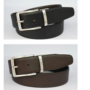 Ceinture en Cuir Véritable Réversible de Qualité Supérieure pour Hommes, Deux-en-un, Formelle et Professionnelle, Finition Texturée Perforée - Product Image 1