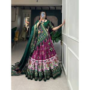 FANCY TUSSAR SILK PATOLA WITH FOIL PRINT WORK LEHENGA CHOLI WITH DUPATTA <b>WINE</b> - Product Image 1