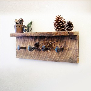 <b>Rustic</b> Brown Reclaimed Wood <b>Shelf</b> with Hooks - Wholesale B2B - Product Image 3