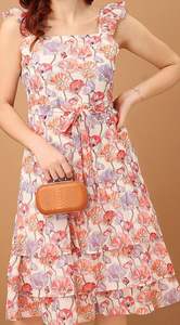 เดรสชีฟองทรงเอไลน์พิมพ์ลายดอกไม้ ดีไซน์หรูหรา คอเหลี่ยม สายคล้องไหล่ สำหรับผู้หญิง ปี 2026 ระบายอากาศได้ดี เหมาะสำหรับฤดูร้อน - Product Image 5