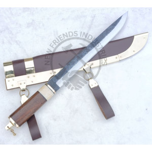 Couteau Seax Viking de style Gotland en acier carbone forgé à la main, lame de 12,5 pouces, ambidextre, manche en bois de noyer, bolster en laiton, couteau multi-usage - Product Image 1