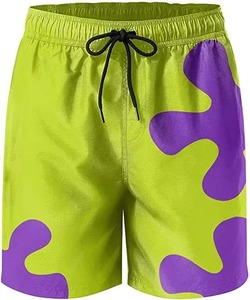Shorts de bain décontractés pour hommes, vert lime et violet, imprimé dessin animé, séchage rapide, avec cordon de serrage - Product Image 4