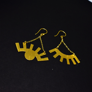 Wholesale Brass Abstract Fan Drop <b>Earrings</b> Gold Tone Handmade <b>Chain</b> Dangle <b>Earrings</b> Women Geometric Statement Fashion Jewelry - Product Image 2