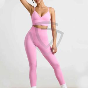 Ensemble soutien-gorge et legging à taille élastique, haute qualité, sans couture, 2 pièces pour femmes - Product Image 3