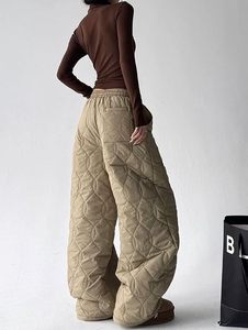 Pantalon matelassé à jambes larges pour homme et femme avec cordon de serrage, rembourrage synthétique beige - Product Image 3