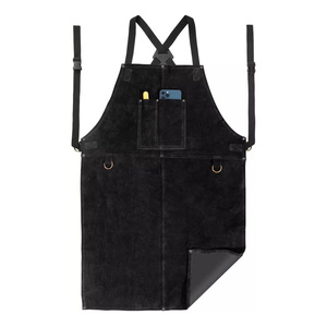 Premium Cowhide Split Leather Welding <b>Work</b> <b>Apron</b> Heat Resistant Flame Retardant Bib <b>Apron</b> Industrial Safety Body Protection - Product Image 1