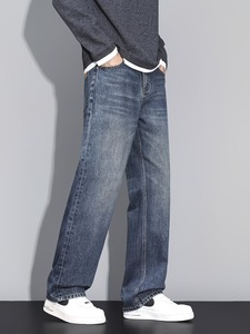 Jeans baggy classiques bleu foncé pour homme |   Pantalon en jean à coupe décontractée et jambes larges |   Pantalon décontracté à jambe droite, style streetwear urbain - Product Image 2