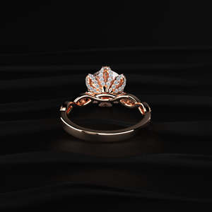 Anillo de Moissanita de Corte Redondo al por Mayor, Oro Rosa con Detalle Floral en Puntas, Banda de Compromiso Trenzada, Proveedor de Joyería de Estilo Antiguo - Product Image 5