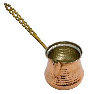 Cafetière turque, grecque, arabe en cuivre martelé et laiton, pour cuisinière, Cezve Ibrik Briki avec poignée en bois - Product Image 5