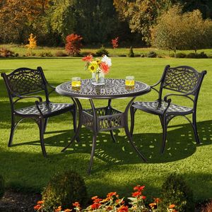 36-Inch Round Patio Dining Bistro <b>Table</b> with Umbrella Hole for Outdoor Settings - Product Image 6