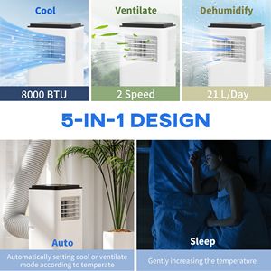 Condizionatore d'aria mobile bianco da 10.000 BTU per 440 mq. Deumidificatore con Ventilatore e Timer 24H, Funzione Auto-Sleep, Spina EU, per Casa e Auto - Product Image 2