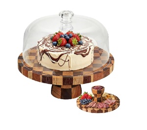 <b>Cake</b> <b>Stand</b> 12in Wooden <b>Cake</b> <b>Stand</b> 2-in-1 Dessert Display & Charcuterie Board Platter for Serving Cupcakes - Product Image 1
