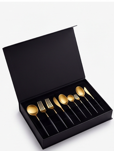<b>Gold</b> Plated Flatware Set With <b>Black</b> Handles Minimalist Design Dishwasher Safe For Wedding Tabletop Use - Product Image 6