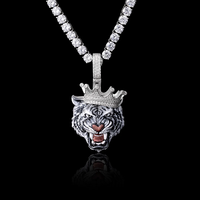 Collier pendentif couronne roi lion Moissanite glacé Collier pendentif animal en argent sterling 925 avec diamant rond