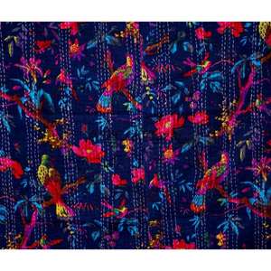 Manta Vintage Acolchada a Mano de Algodón Orgánico Ecológico con Estampado Floral de Estilo Indio para Mayoristas, Colcha Kantha Hecha a Mano - Product Image 2