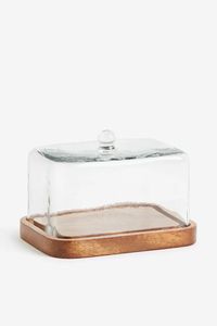 Round Wood <b>Cake</b> Stand with Glass Dome <b>Cover</b> Reusable Dessert Display Pedestal for Tabletop Use for hotel birthday party - Product Image 2