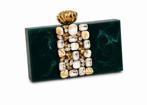 Bolso de Mano Rectangular Bohemio de Resina Verde Marmoleada SAFA INTERNATIONAL, con Pedrería y Perlas, Hecho a Mano, para Bodas, Fiestas y Eventos Nocturnos - Product Image 2