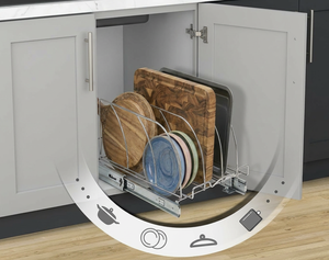 Organizador extraíble de 3 niveles de acero inoxidable para tablas de cortar, platos y tapas de ollas con deslizadores metálicos para almacenamiento - Product Image 4