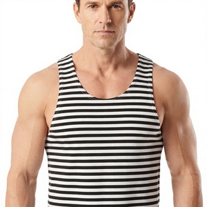 <b>Men's</b> Striped Tank Top O-Neck Knitted Casual Sleeveless <b>Vest</b> Black <b>White</b> Patterned Fitness Wear - Product Image 1