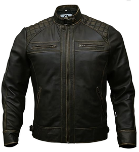Chaqueta de Motociclista de Cuero PU para Hombre, Estilo Vintage, Color Negro y Marrón, Resistente al Viento, Antibacteriana, Gruesa, para Invierno, Personalizada - Product Image 4