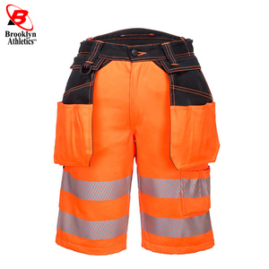 Pantalones Cortos de Trabajo de Alta Visibilidad para Hombre, Color Naranja, Secado Rápido, Impermeables, con Cinta Reflectante y Logotipo Personalizado - Product Image 3