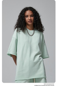 OEM 2026 Vêtements pour hommes d'été, chemises en coton brossé léger, teintes par pulvérisation, délavées et effet vieilli, à cordon de serrage, et shorts assortis, style couple tendance - Product Image 5